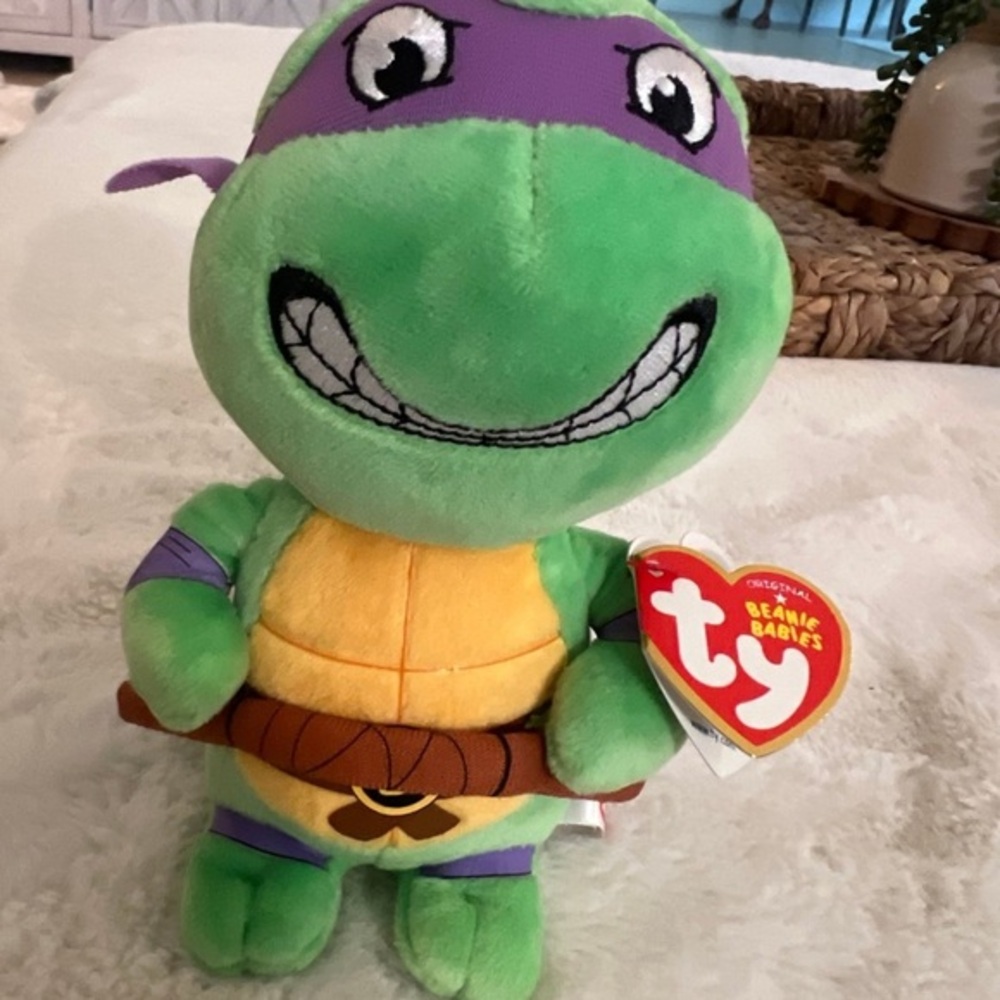 TY BEANIE BABIES - TEENAGE MUTANT NINJA TURTLES Donatello 6" PLUSH New